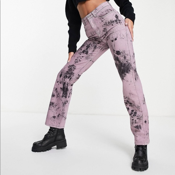 ASYOU Straight Puddle Jeans in Pink Tie Dye - Picture 1 of 3